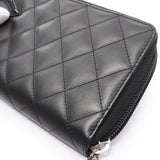 CHANEL Cambon Line Round Long Wallet Leather Patent Women's Black A50078