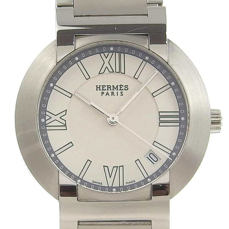 Hermes Nomad Watch NO1.710 Stainless Steel Swiss Made Silver Quartz Analog Display White Dial Men's