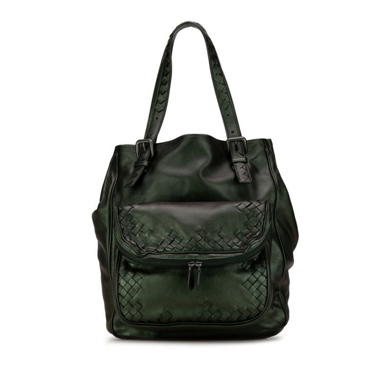 Bottega Veneta Intrecciato Tote Bag Shoulder 248520 Metallic Green Leather Women's BOTTEGAVENETA