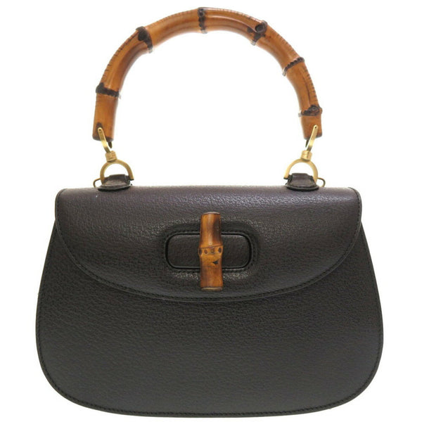 Gucci bamboo leather black 000 2113 0633 handbag bag 0187 GUCCI