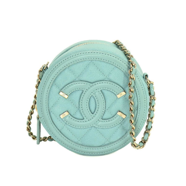 CHANEL CC Filigree Chain Shoulder Bag Caviar Skin Light Green AP0365