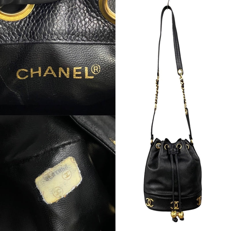 CHANEL Caviar Skin Leather Shoulder Bag Pochette Black 68584