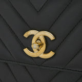 Chanel Chevron Shoulder Bag Lambskin Black A92236