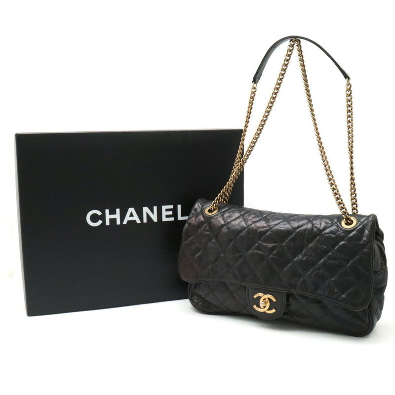 CHANEL Chanel Matelasse Coco Mark Chain Shoulder Bag Double Caviar Skin Leather Black Processing