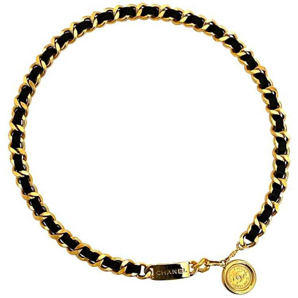 Chanel Chain Belt Gold Black Coco Mark Coin GP Leather CHANEL Waist for Women