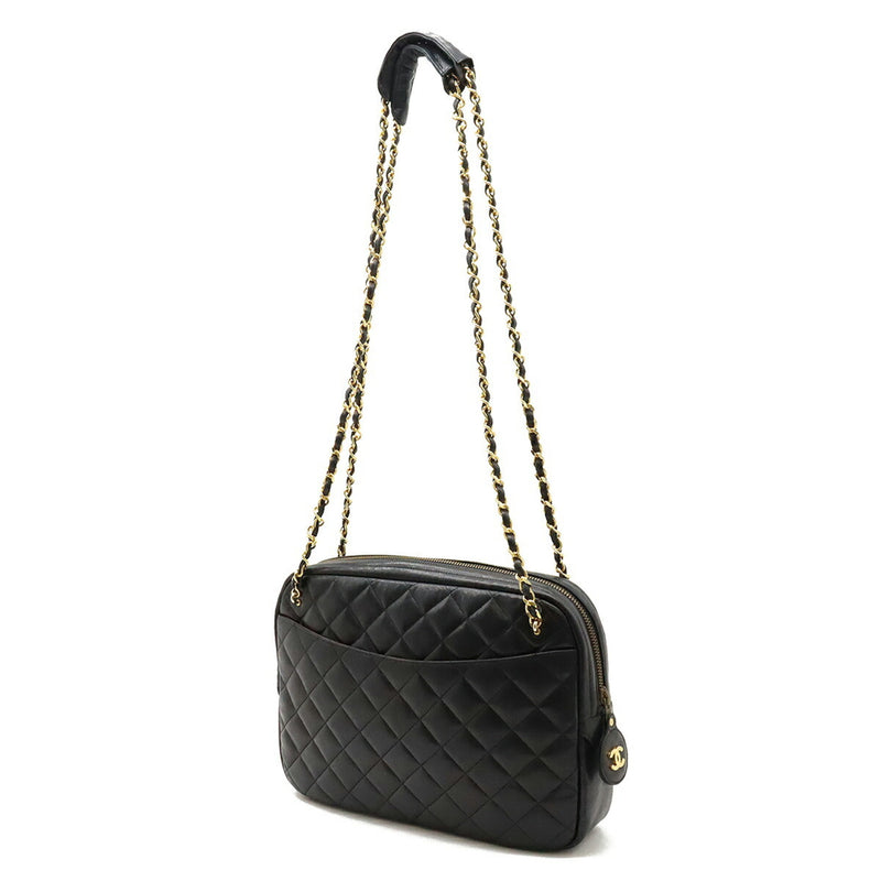 CHANEL Matelasse Chain Bag Shoulder Leather Black