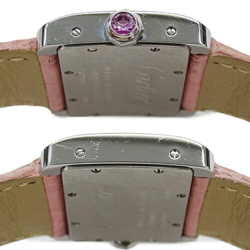 Cartier Women's Tank Divan Watch, Pink Shell, Quartz, Stainless Steel, Leather, W6301455, Silver,