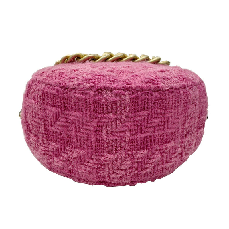 CHANEL 19 Tweed Round Shoulder Bag Coin Knit Lambskin 29 Pink Women's