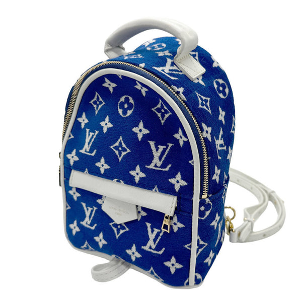 Louis Vuitton LOUIS VUITTON Backpack Monogram Jacquard Velvet Palm Springs MINI Leather Blue White Gold Women's M46207 z1941