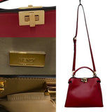 FENDI Peekaboo logo metal fittings leather genuine 2way mini shoulder bag handbag red 63410