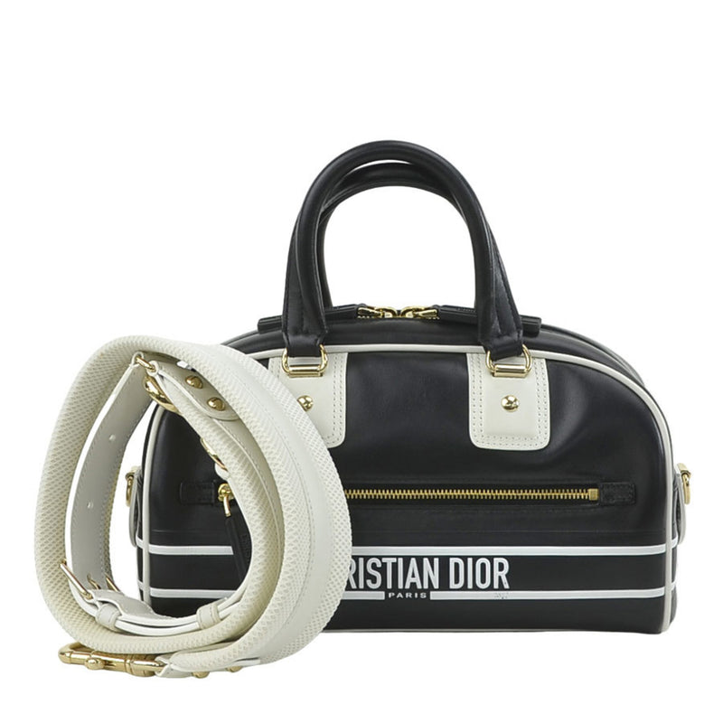 Christian Dior handbag shoulder bag Vibe small bowling leather black white gold ladies e58838a