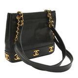 Chanel 8 Coco Mark Chain Tote Bag Caviar Skin Black