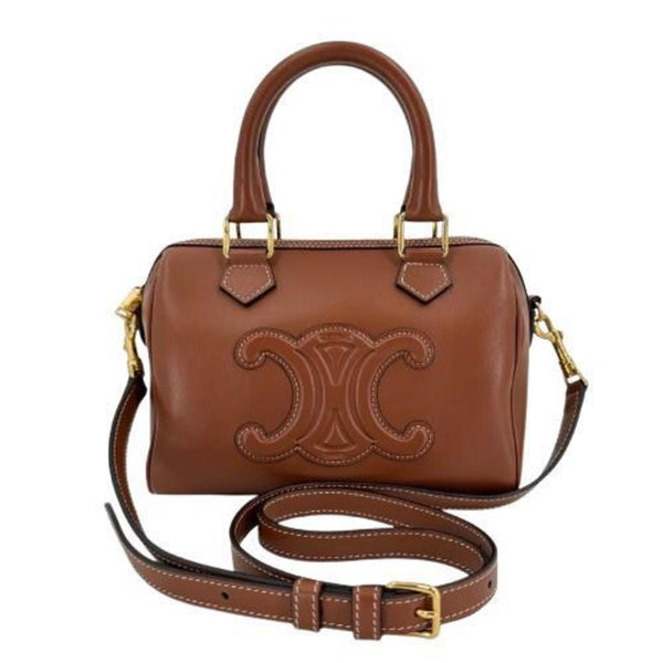 CELINE Small Boston Smooth Scarf Skin Cuir Triomphe Tan Brown Leather Shoulder Bag