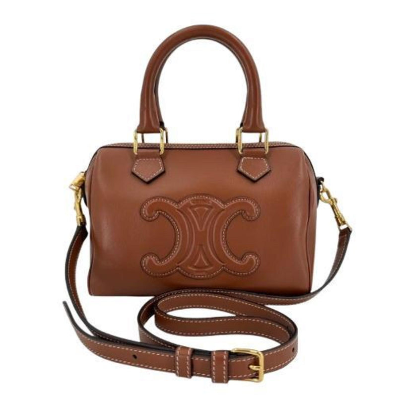 CELINE Small Boston Smooth Scarf Skin Cuir Triomphe Tan Brown Leather Shoulder Bag