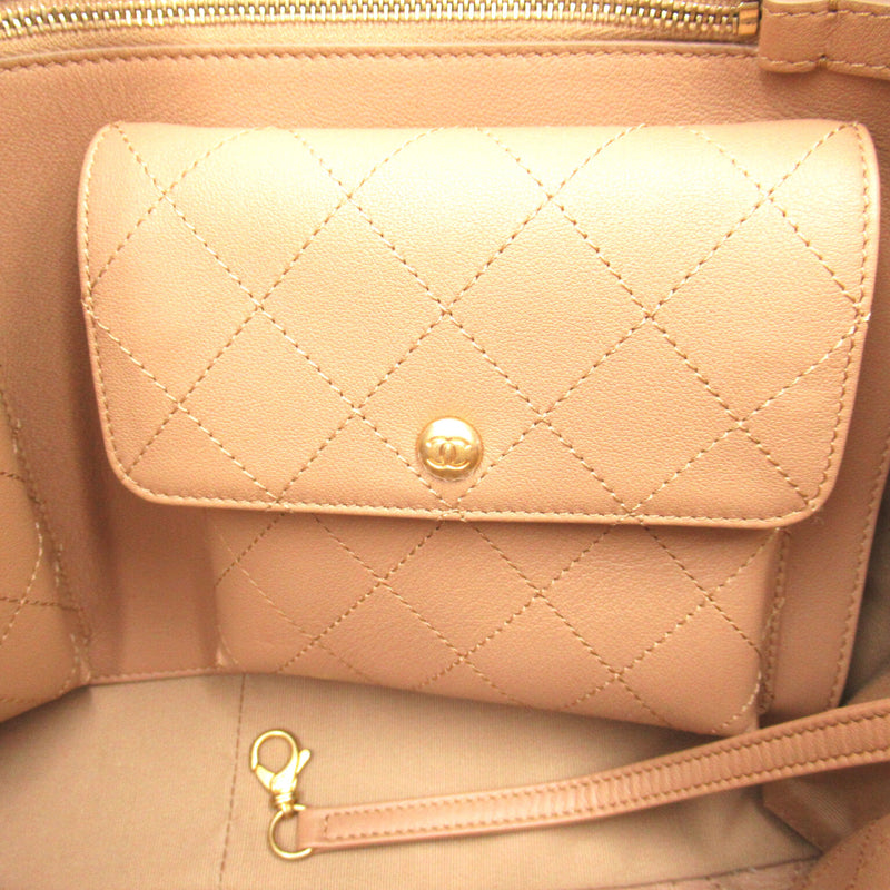 CHANEL Shoulder Tote Beige leather AS3508