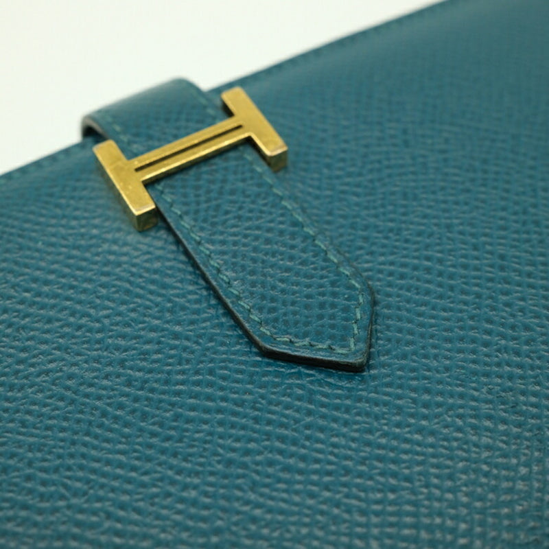 HERMES Bearn Soufflet Long Wallet Epsom Bicolor Blue