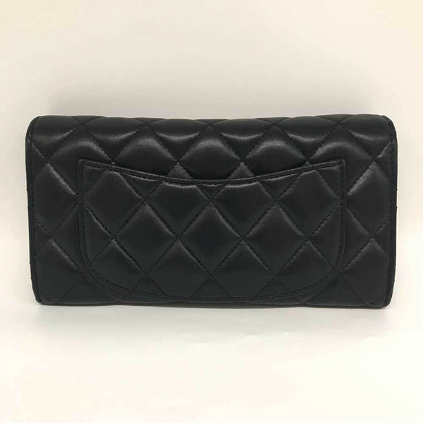 Chanel Long Flap Wallet Lambskin Matelasse Black Bi-fold