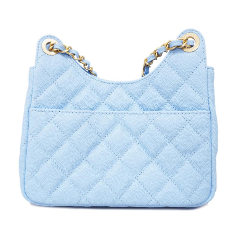 Chanel Shoulder Bag Matelasse Chain Caviar Skin Light Blue Ladies