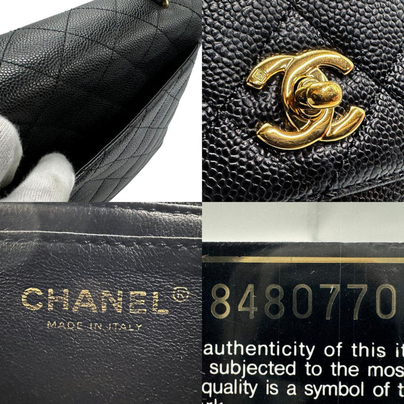 CHANEL handbag caviar skin leather black gold ladies z1499