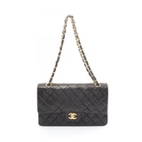 CHANEL Matelasse Double Flap Shoulder Bag, Lambskin, Women's, Black, A01112