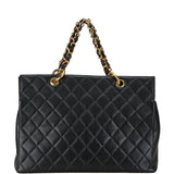 CHANEL Matelasse Coco Mark Chain Tote Bag Black Caviar Skin Women's