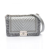 CHANEL Boy Chanel Matelasse Shoulder Bag Leather Fabric Women's Gray A67085