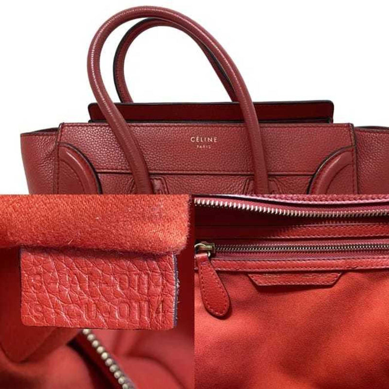 Celine Tote Bag Luggage Micro Shopper Red 167793 Leather CELINE Handbag Ladies