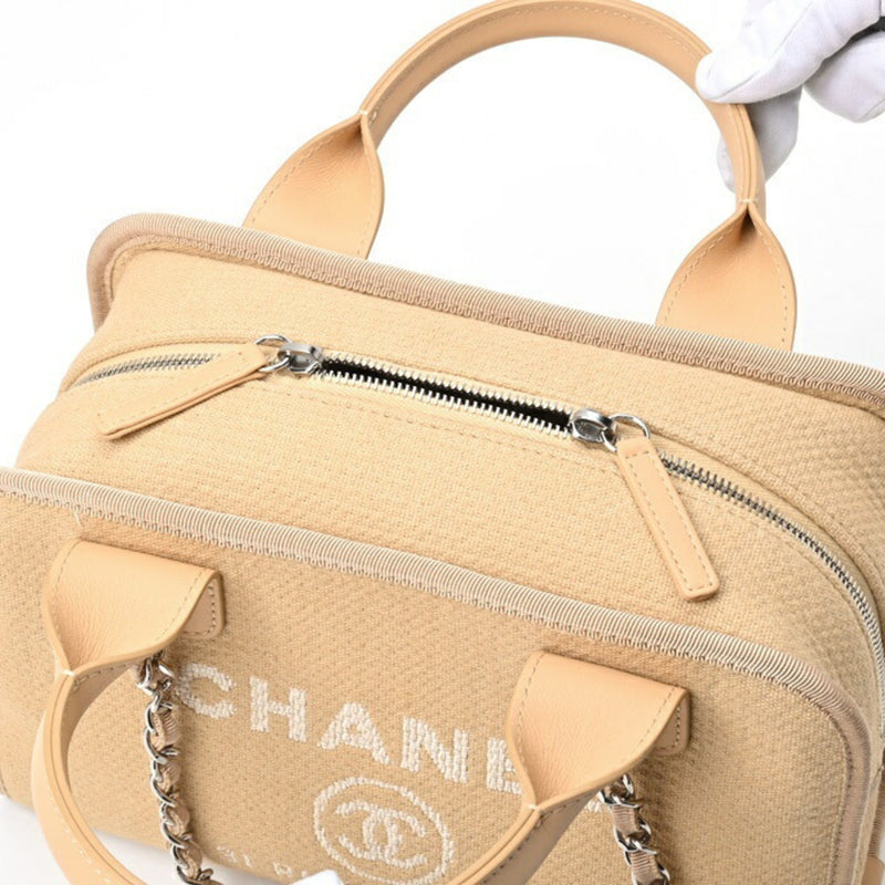 CHANEL Deauville Bowling Bag A92750 Canvas Leather Beige B-156120