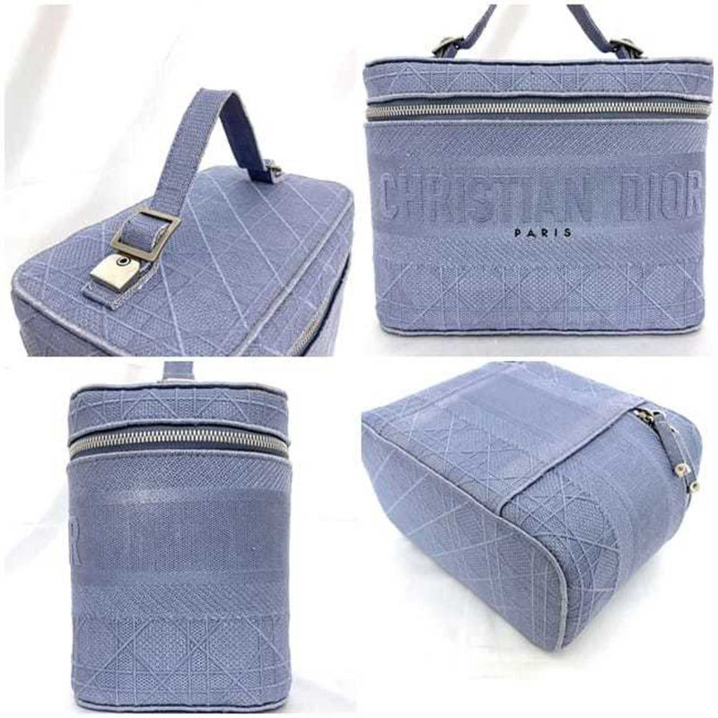 Christian Dior handbag vanity bag light blue cannage f-20528 canvas embroidery self-supporting double