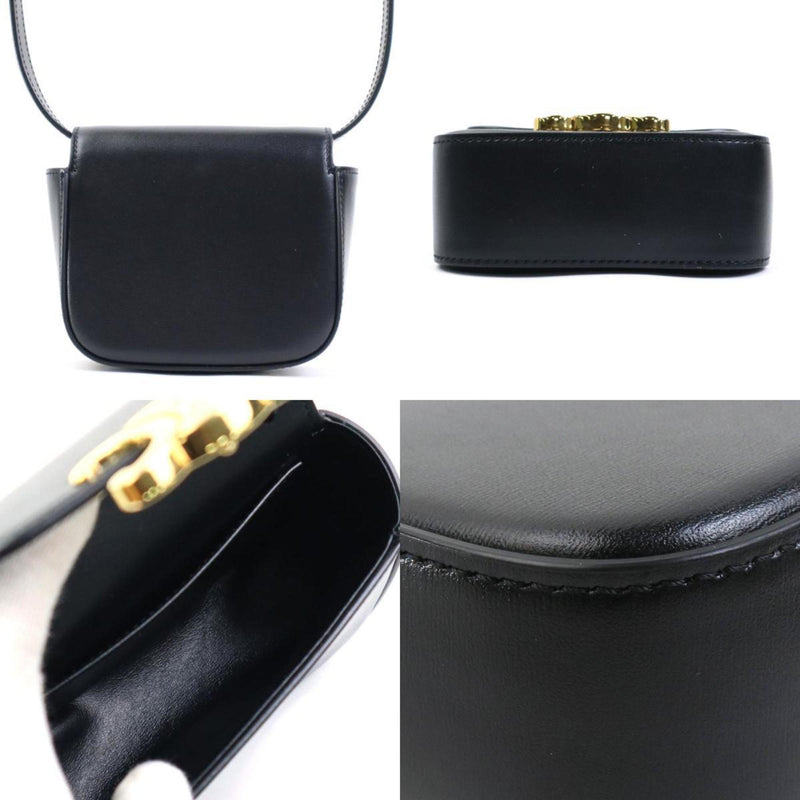 CELINE Shoulder Bag Claude Calf Leather Black Gold Women's e59274a