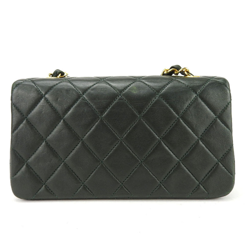 CHANEL Shoulder Bag Matelasse Lambskin Olive Green Single Flap