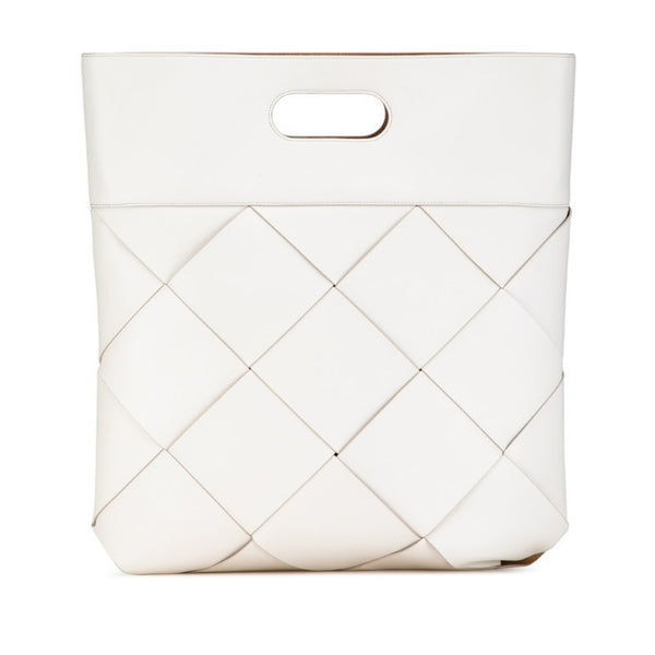 Bottega Veneta Maxi Intrecciato Handbag White Leather Women's BOTTEGAVENETA