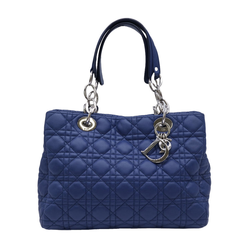 Christian Dior Lady Cannage Nappa Leather Handbag Tote Blue