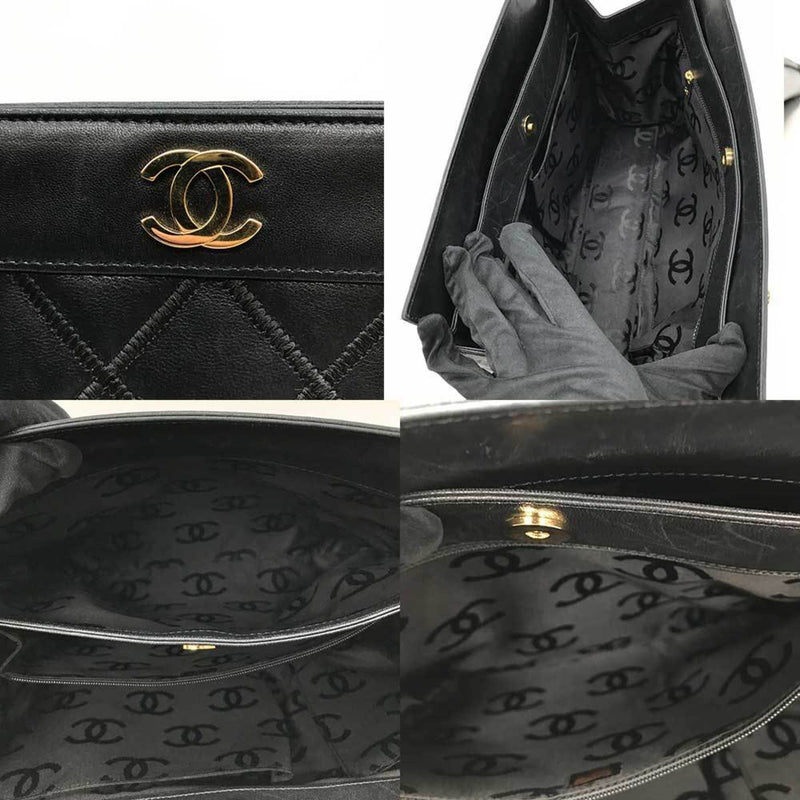 CHANEL Bicolor Double Chain Leather Stitching Black Coco Mark