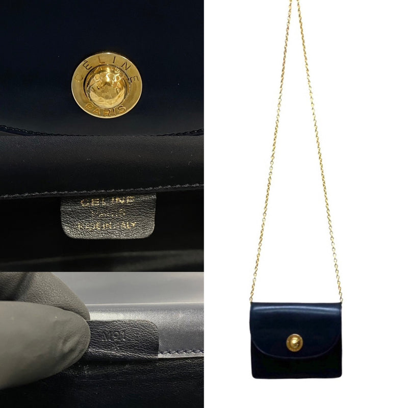 CELINE Vintage Star Ball Logo Metal Fittings Calf Leather Genuine Chain Mini Shoulder Bag Navy