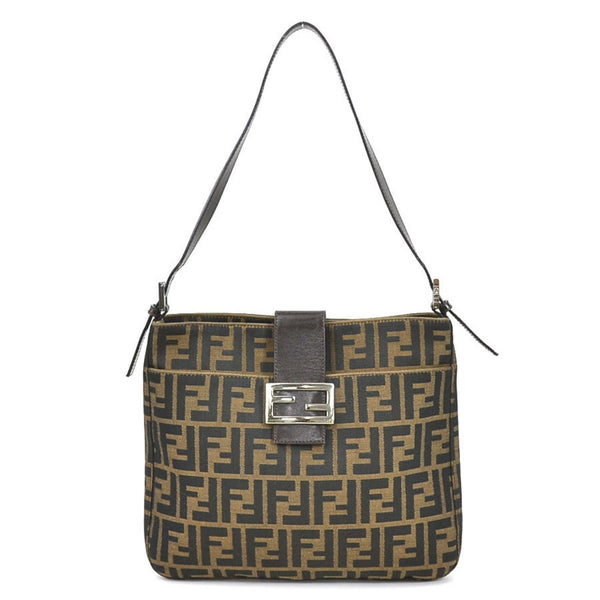 FENDI Shoulder Bag Zucca Canvas/Leather Brown Ladies