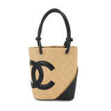 CHANEL Cambon Line Small Leather Beige Black A25166 Tote Bag