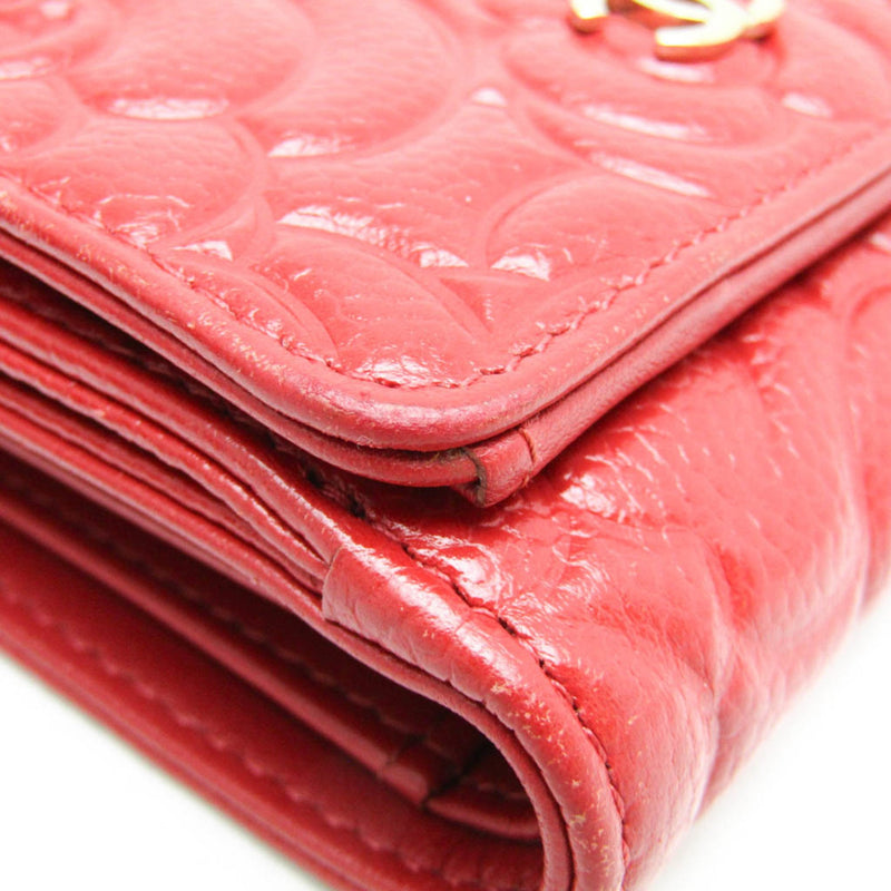 Chanel Camellia AP0710 Women's  Calfskin Wallet (tri-fold) Red Color