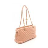 CHANEL Chevron V-stitch Tote Bag Leather Women's Pink