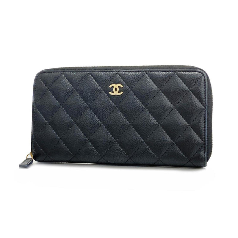 Chanel Long Wallet Matelasse Caviar Skin Black Women's