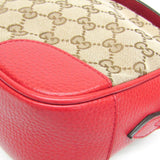 Gucci GG Canvas 449413 Women's Canvas,Leather Shoulder Bag Beige,Red Color