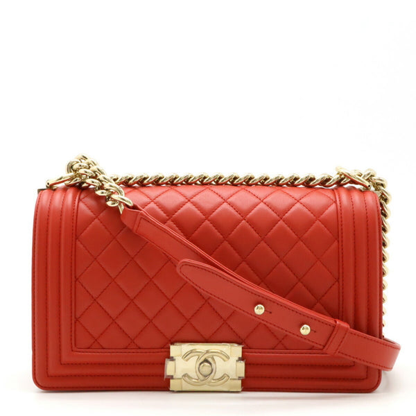 CHANEL Boy Chanel Matelasse Coco Mark Chain Shoulder Bag Leather Red A67086