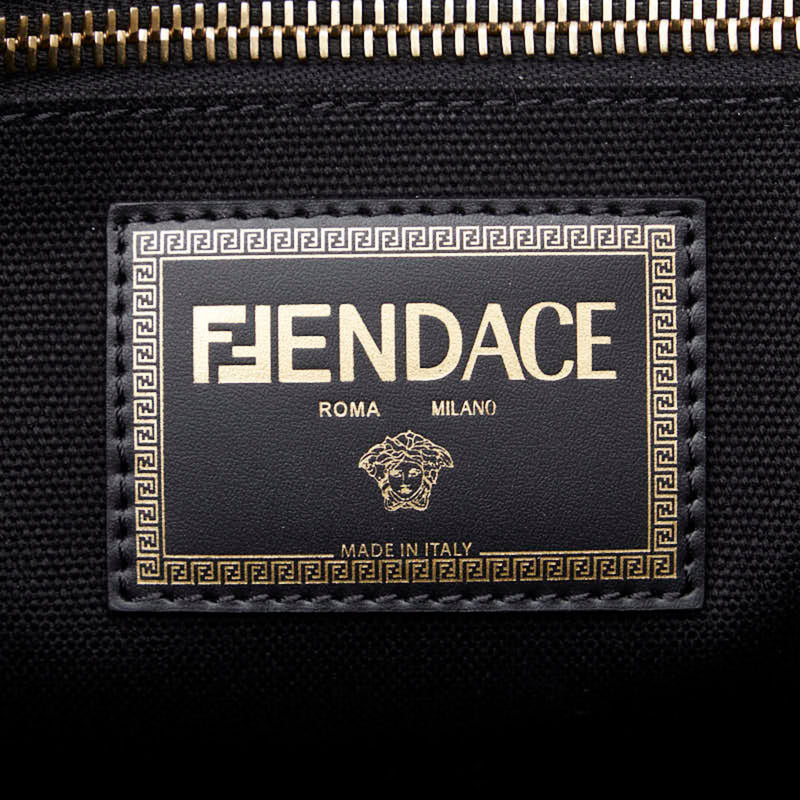 FENDI x VERSACA Versace FENDACE Fendace La Medusa Tote Bag Shoulder 8BH395 Black Yellow Canvas Women's