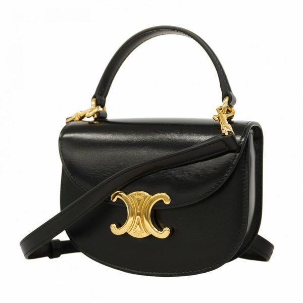 Celine handbag Triomphe leather black ladies