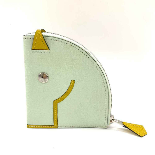 Hermes Wallet Paddock White x Yellow Wallet/Coin Case Coin Purse Horse Serie Women's Chevre Leather HERMES