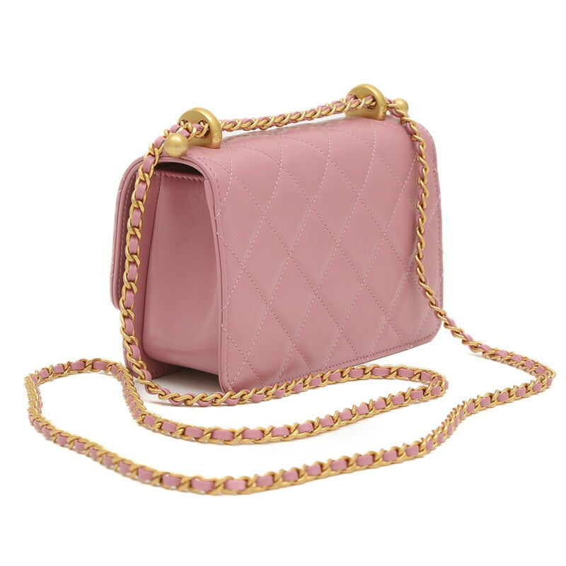 Chanel Matelasse Flap Bag Chain Shoulder Leather Pink AS2615