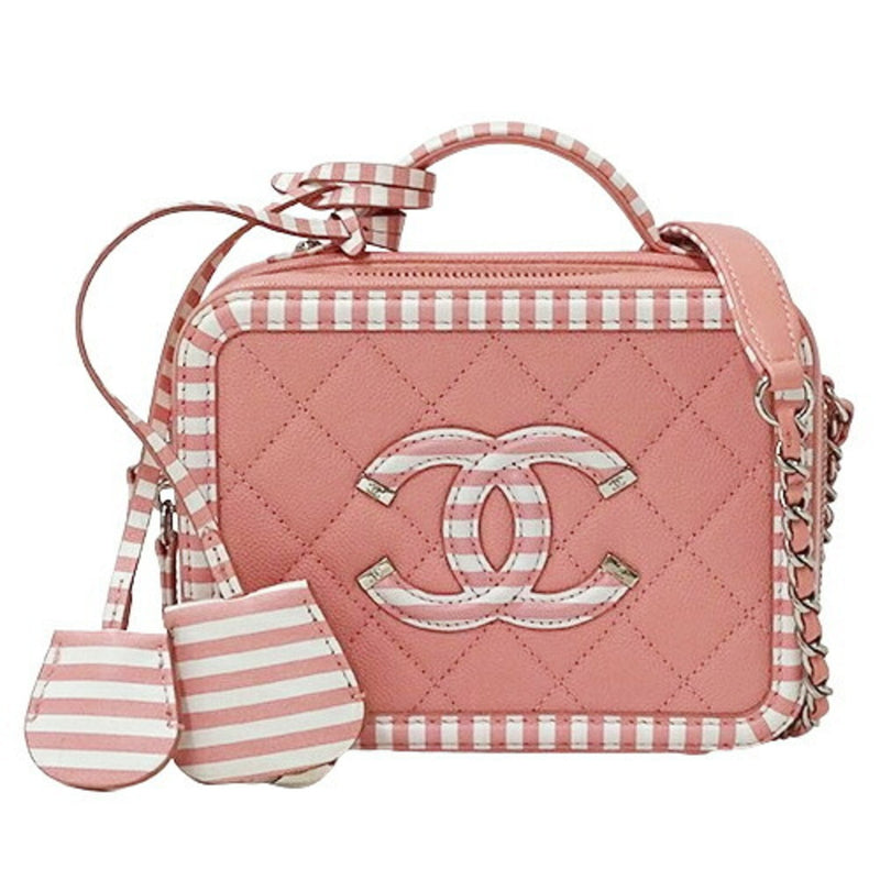 Chanel CHANEL Bag CC Filigree Women's Shoulder Handbag 2way Grained Calfskin Pink White Chain