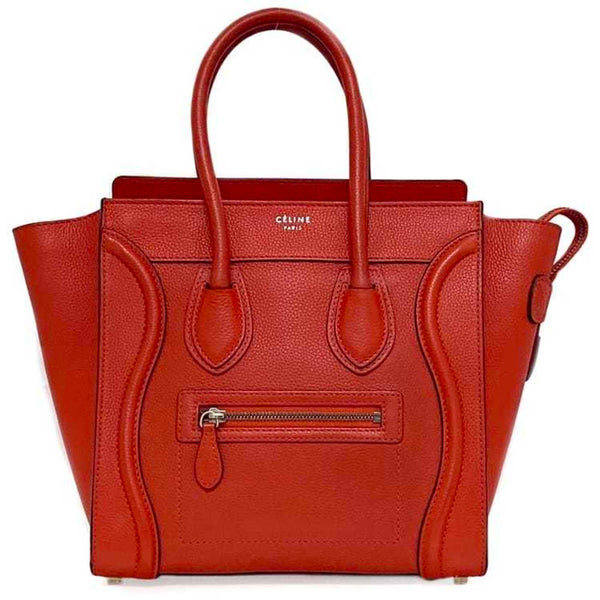 Celine Tote Bag Luggage Nano Shopper f-21153 Orange Red 167793LUG.27VL Leather CELINE Freestanding Handbag One Color Vivid Women's