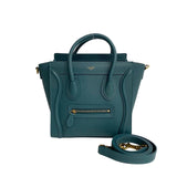 CELINE Luggage Nano Leather 2way Shoulder Bag Handbag Green 66007