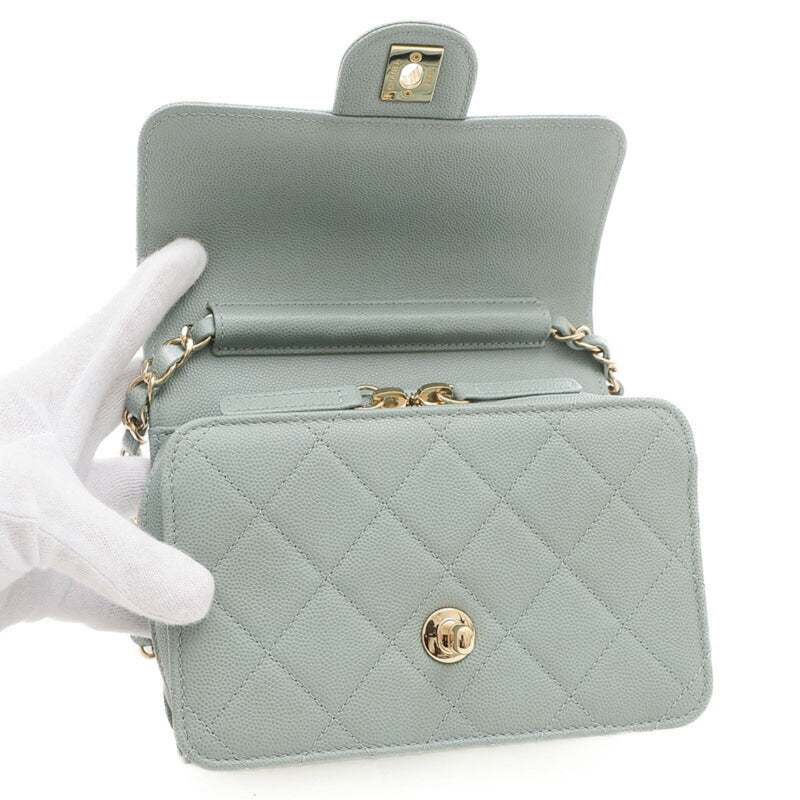 Chanel Matelasse Chain Shoulder Bag Caviar Blue Green AS3002